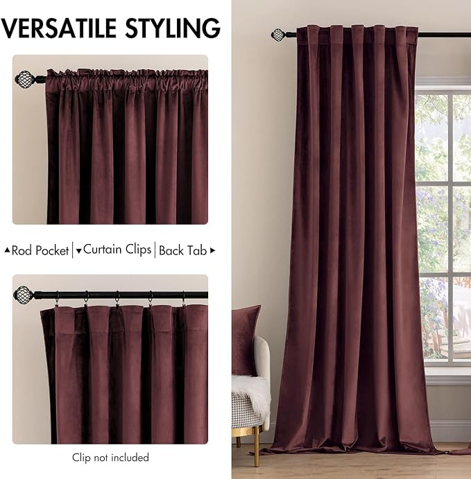 MIULEE Velvet Curtains 52x84 inches 2 Panels Ruby Wine Blackout Curtains | - Image 2