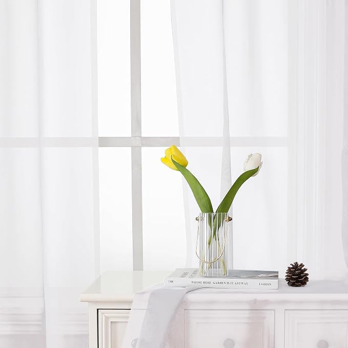 Lecloud Sheer White Curtains 96 Inches Long 2 Panels, Farmhouse Soft Voile - Image 9