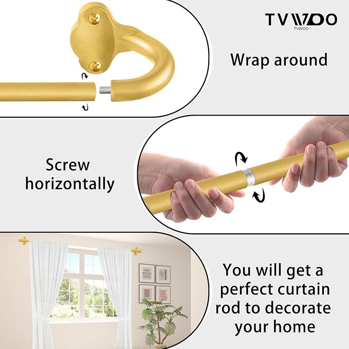 TVWOO Gold Wrap Around Curtain Rods 2 Pack:Small Blackout Adjustable Window - Image 9