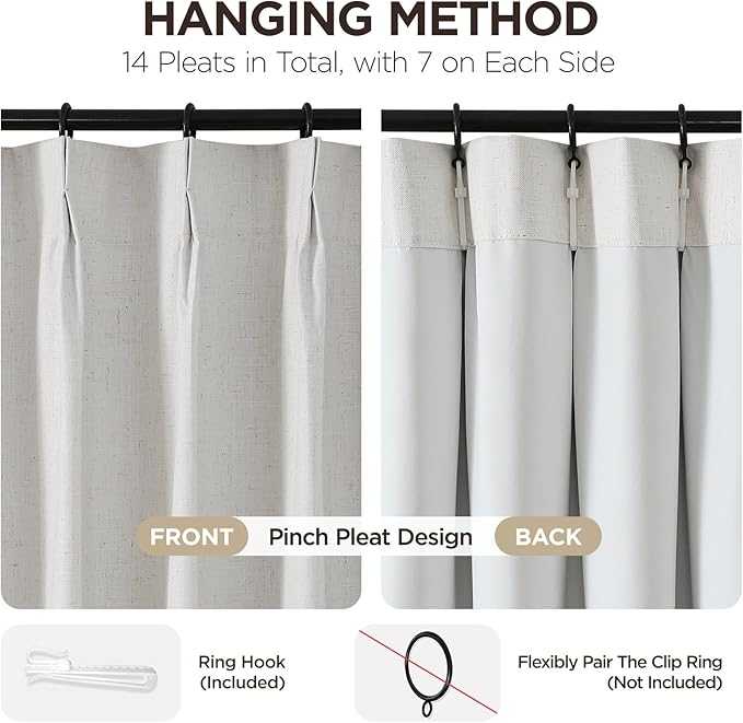 Joydeco Pinch Pleated Linen Curtains - Image 3