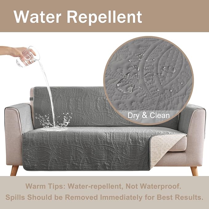 Cool Gray Loveseat Covers for 2 Cushion Couch, Water-Repellent Covers for Sofa - Image 3