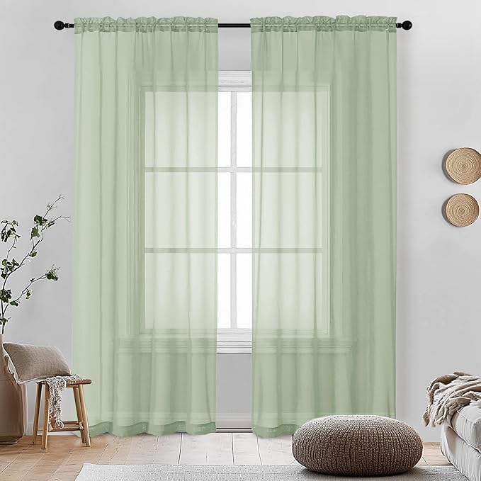 OVZME Light Green Sheer Curtains 84 Inches Long 2 Panels by OVZME