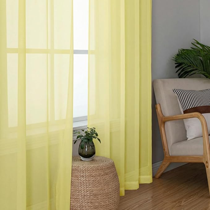 Lecloud Goose Yellow Sheer Curtains 96 Inches Long 2 Panels, Rod Pocket Light - Image 4