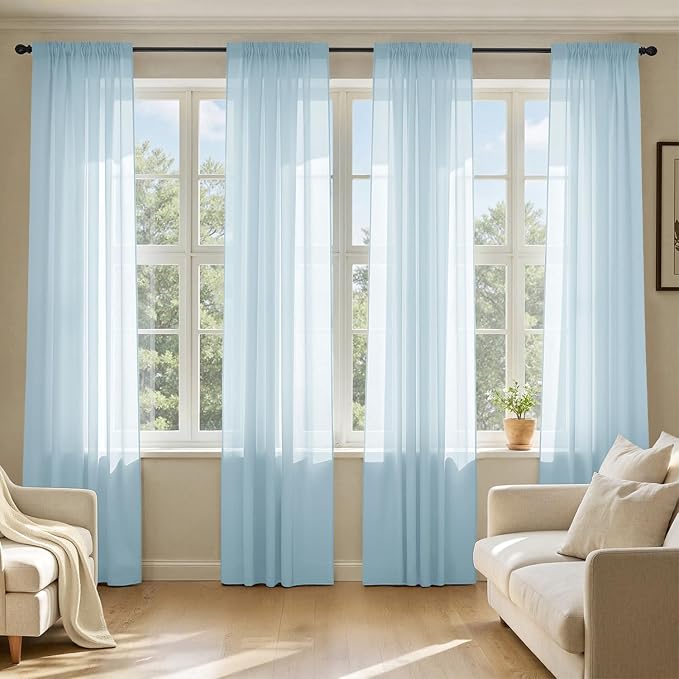 MIULEE Sky Blue Sheer Curtains 84 Inches Long, 4 Panels Set, Light Filtering by MIULEE