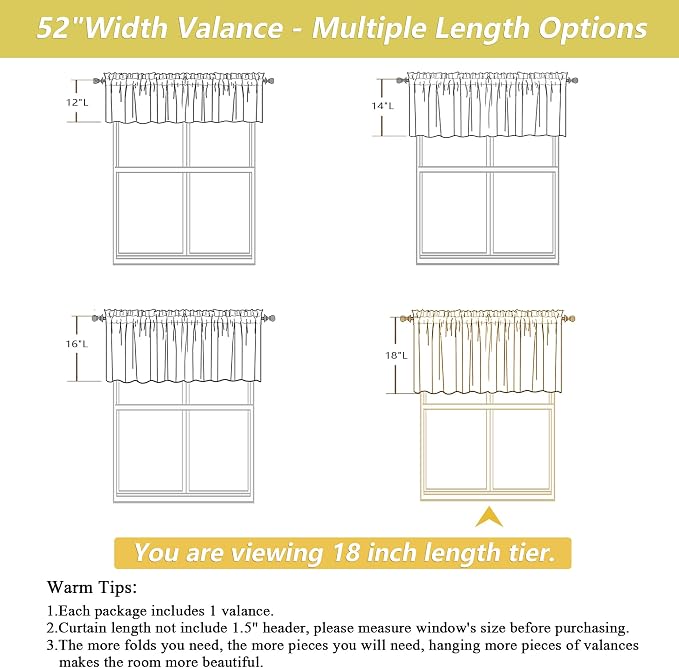 Valances for Windows, Light Filtering Faux Linen Textured Small Short Window - Image 2