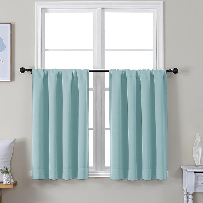 Simplebrand Ava Aqua Short 36 Inches Blackout Curtain 2 Panels Set, Half Window by Simplebrand