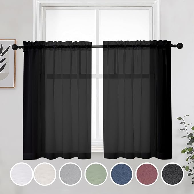 OWENIE Short Sheer Curtains 30 Inches 2 Panels Set, Kitchen Tiers Light - Image 3
