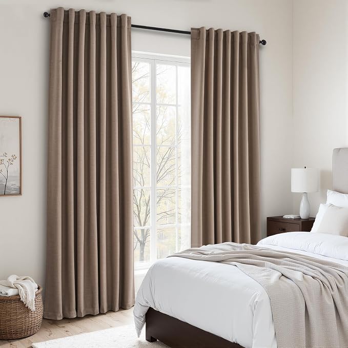 96 inch long linen blackout curtains 2 Panels 100% Black out Linen texture - Image 7