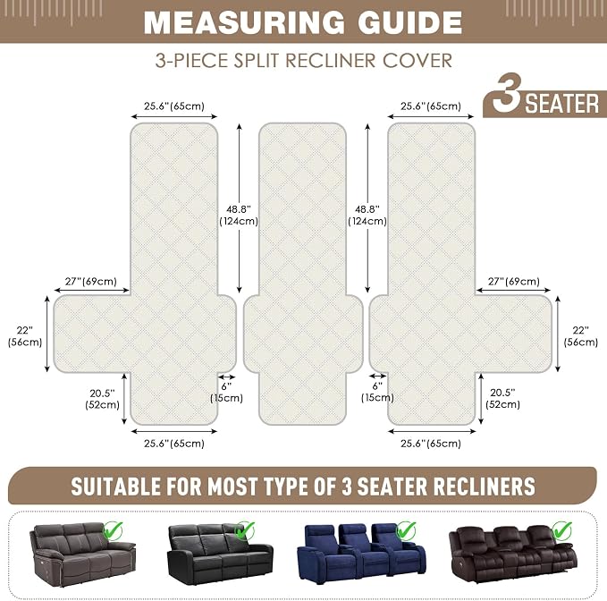 TAOCOCO 100% Waterproof Recliner Sofa Covers 3 Seater Split Couch Covers - Image 5