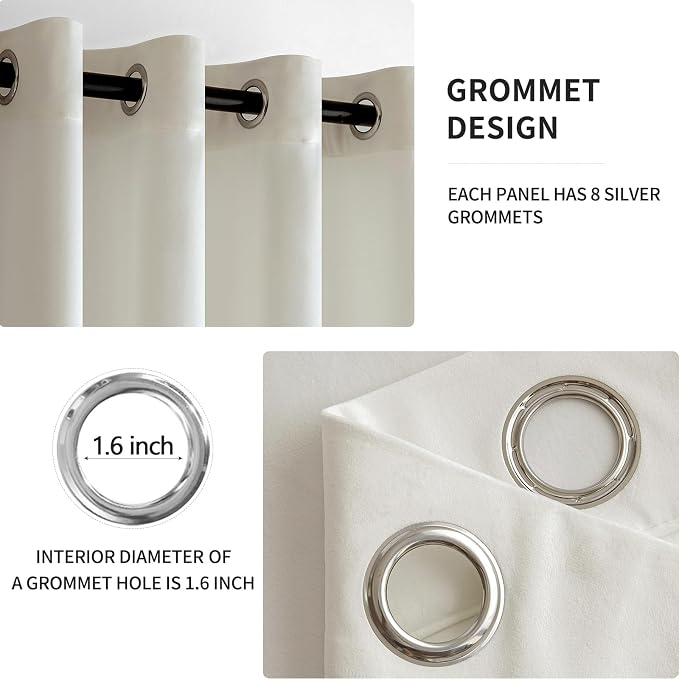 MIULEE Elegant Velvet Curtains Ivory Grommet Curtains Thermal Insulated - Image 2