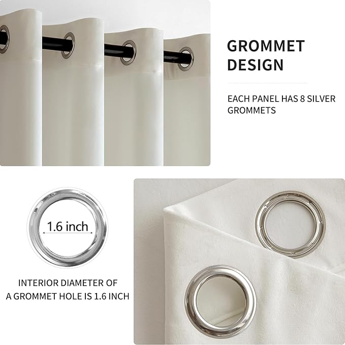 MIULEE 90 Inches Velvet Curtains Off White Elegant Grommet Curtains Thermal - Image 2