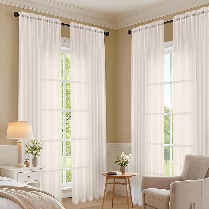 OVZME Sheer Cream Curtains 108 Inches Long 2 Panels Set, 59 Inch Extra Wide - Image 6