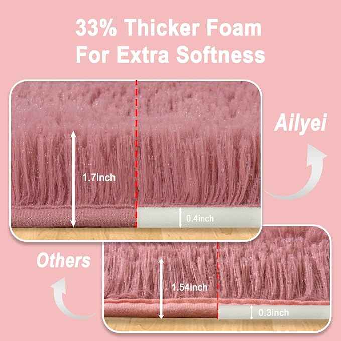 Soft Runner Rugs for Bedroom Hallways, 2x5 Blush Pink Fluffy Shag Throw Area - Image 2