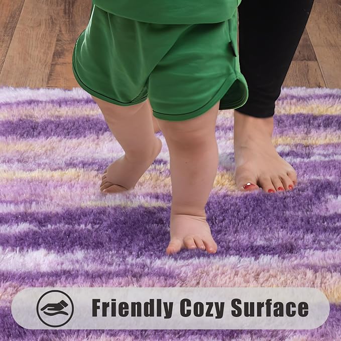 Soft Runner Rugs for Bedroom Hallways, 2x6 Abstract Purple Fluffy Shag Throw - Image 7