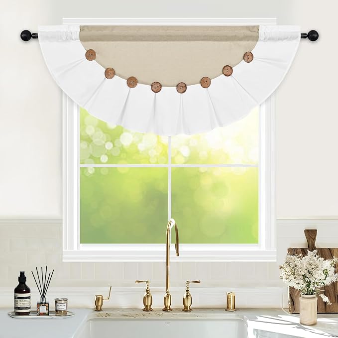 FRAMICS Farmhouse Valance Curtains, Boho Cotton Linen Kitchen Valance, Rustic - Image 3