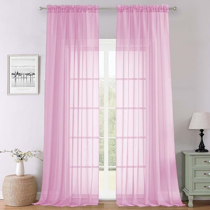 Lecloud Light Pink Sheer Curtains 120 Inches Long 2 Pcs, Solid Voile Light by Lecloud