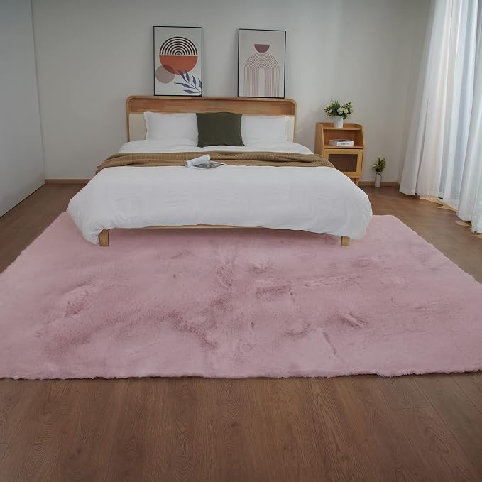 Ghouse Pink 8x10 Area Rugs Fluffy Faux Rabbit Fur Pink Fuzzy Rug Plush Shag Rugs by Ghouse