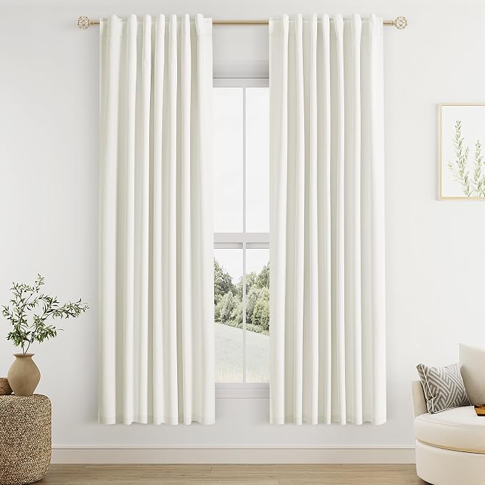 Guken Ivory 100% Blackout Linen Curtains 72 Inch Length 2 Panels Set by Guken