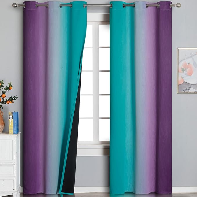 Teal Blackout Curtains 84 Inches Long, Ombre Purple Blackout Curtains by ESTELARTEXTILER