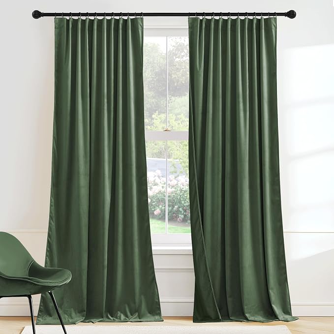 RYB HOME Elegant Green Velvet Curtains 84 inches Long, Light Blocking, Thermal by RYBHOME