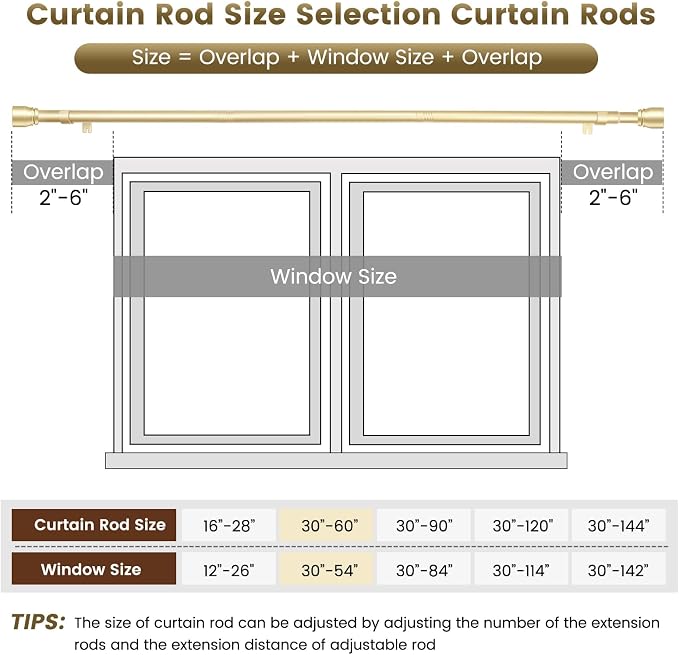 1” Diameter Gold Curtain Rod Itself is 30-60 inch 1 Pack, Fit 30 to 54 Windows - Image 4