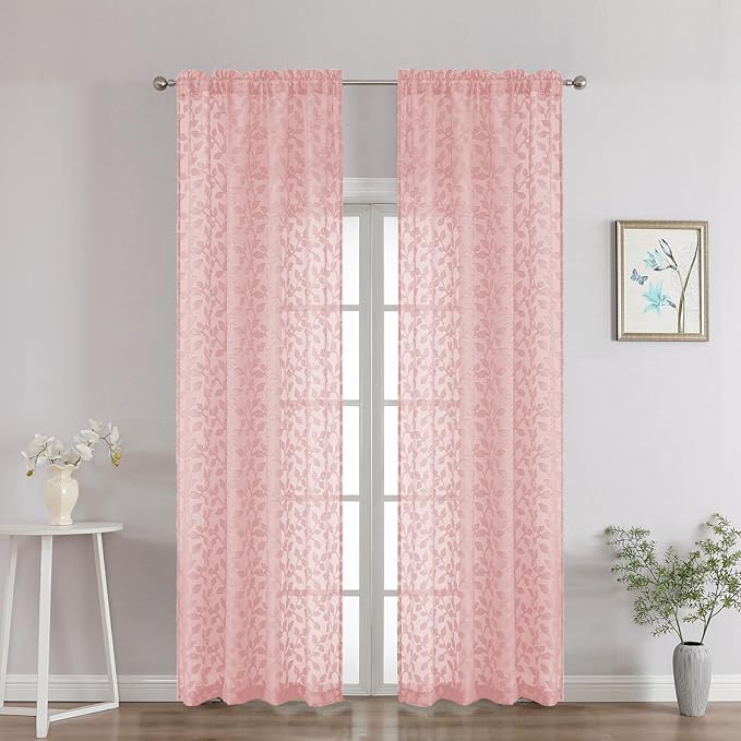 Chyhomenyc Blush Pink Sheer Curtains 90 Inch Length 2 Panels Set, Light by Chyhomenyc