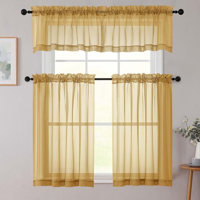 Kitchen Curtains 24 Inch Length Tier 2 Pieces, Cafe Bathroom Basement Rod - Image 8