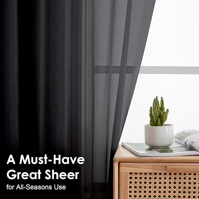 OVZME Black Sheer Curtains 78 Inches Long 2 Panels - Image 3