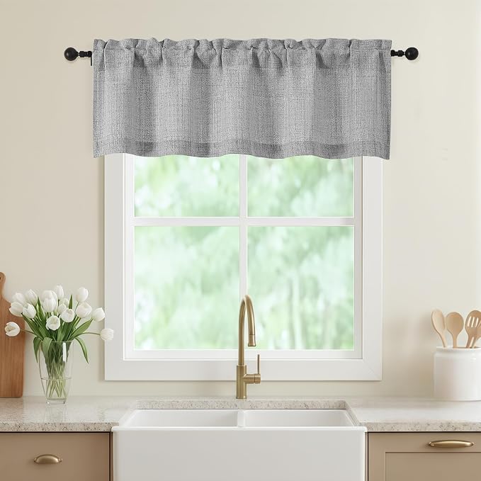 Valances for Windows, Light Filtering Faux Linen Textured Small Short Valance by WelvetBLK