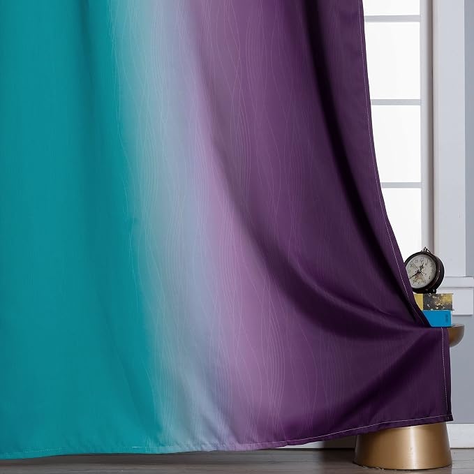 Estelar Textiler Teal and Purple Ombre Blackout Curtains 96 Inches Long 2 Panels - Image 6