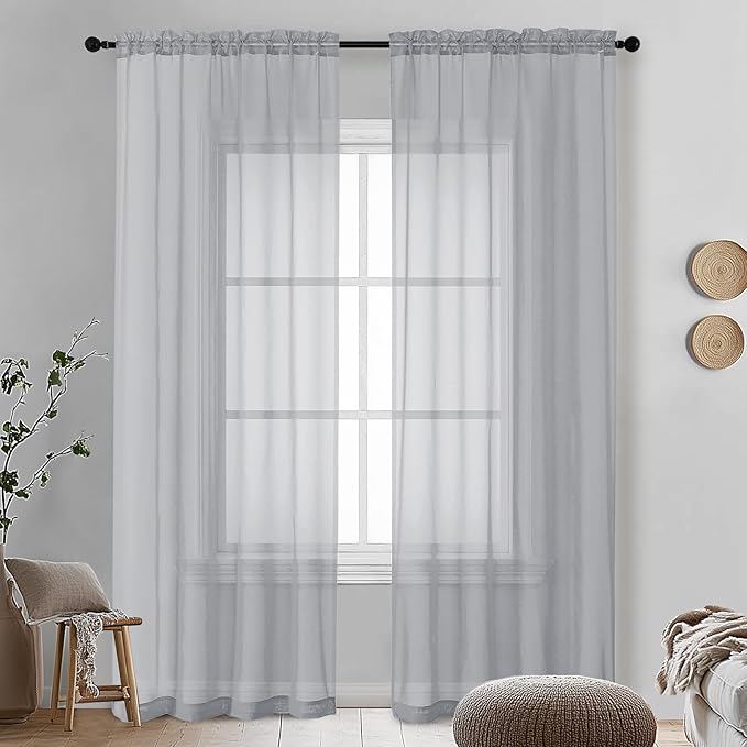 OVZME Light Grey Sheer Curtains 90 Inches Long 2 Panels by OVZME