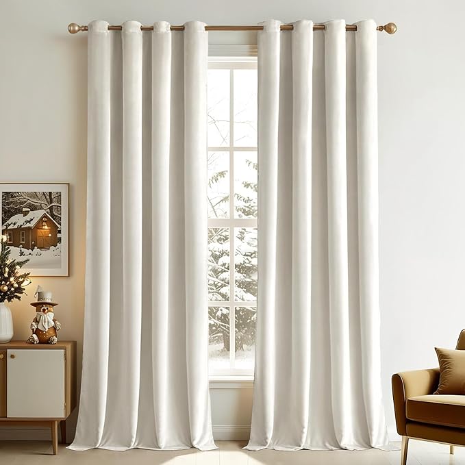 MIULEE Elegant Velvet Curtains Ivory Grommet Curtains Thermal Insulated by MIULEE
