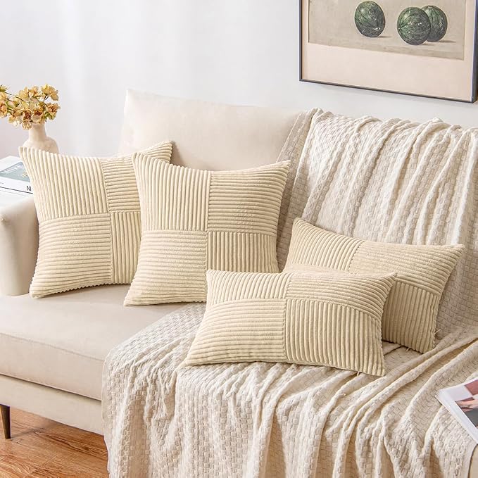 MIULEE Cream Decorative Lumbar Throw Pillow Covers 12x20 Inch - Image 4