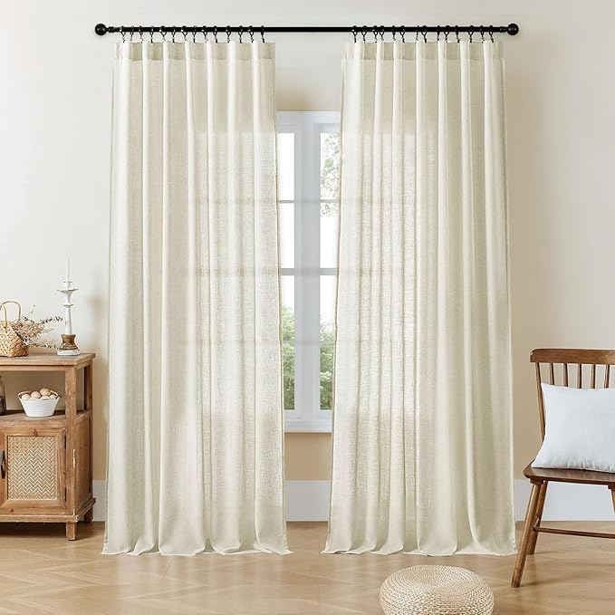 Joydeco Linen Curtains 108 Inch Length 2 Panel Sets, Light Filtering Curtains by JOYDECO