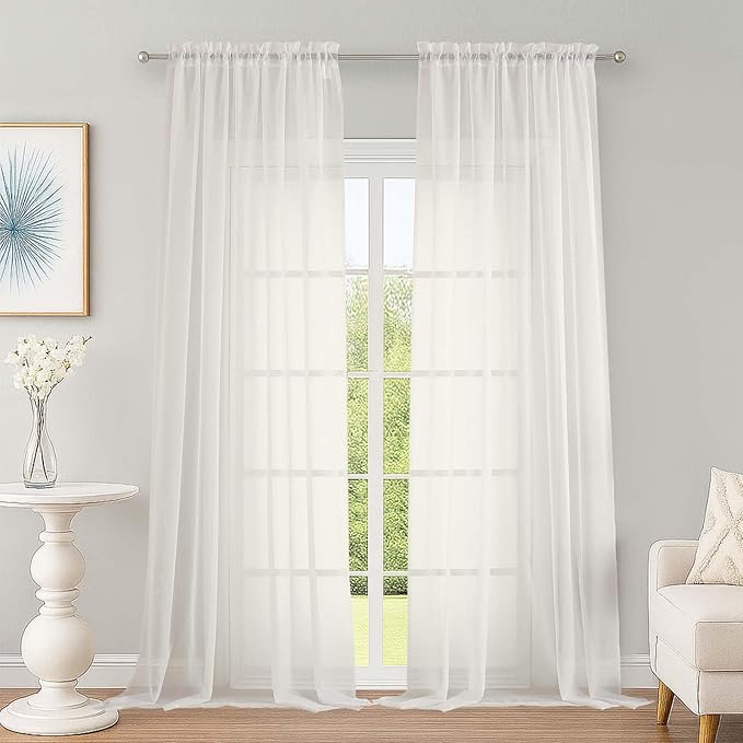 OWENIE Ivory Sheer Curtains, Sheer Curtains 96 inches Long 2 Panels Set by OWENIE
