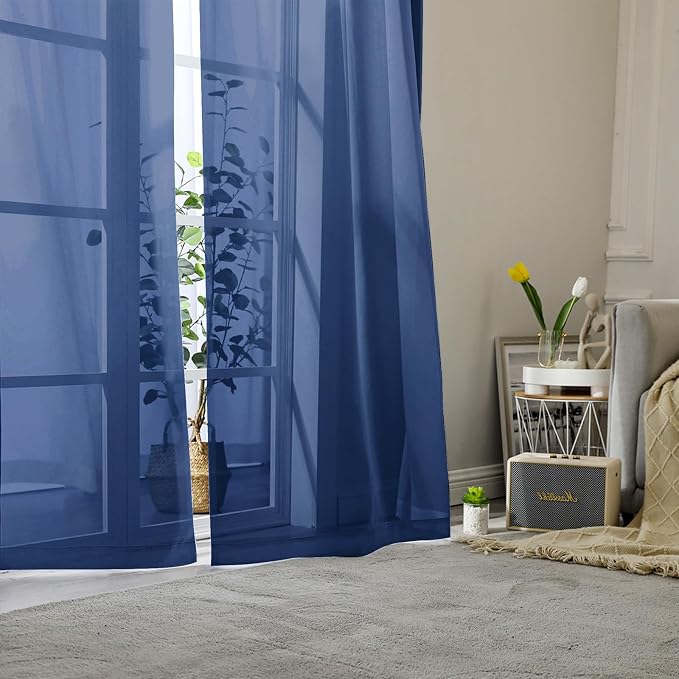 Lecloud Royal Blue Sheer Curtains 78 Inches Long 2 Panels Set, Privacy Light - Image 2