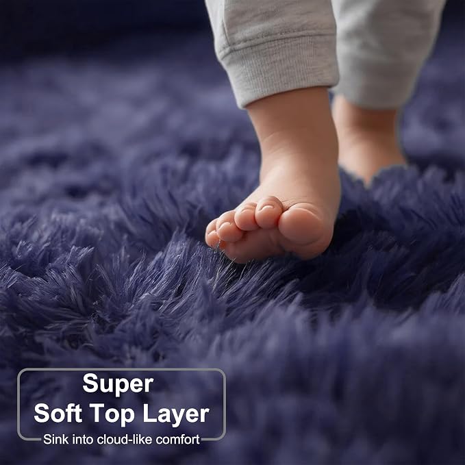 Purple Gray Round Rugs 5Ft for Bedroom Decor Aesthetic, Fluffy Fuzzy Circle - Image 4
