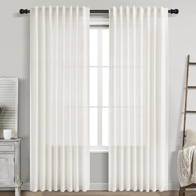 Nanspring Beige White Linen Curtains 84 Inch Length by Nanspring