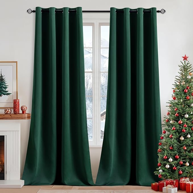 MIULEE Christmas Dark Green Blackout Curtains 96 Inches Long by MIULEE