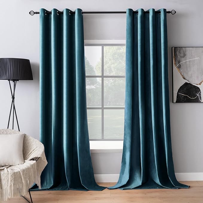 MIULEE Blue Velvet Curtains 72 Inches Length Blackout Curtains Thermal by MIULEE
