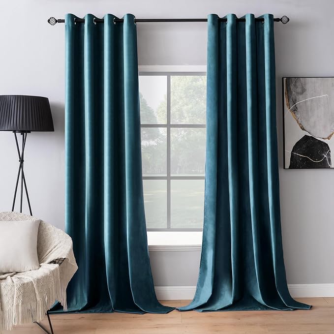 MIULEE Blue Velvet Curtains 96 Inch Length Length Blackout Curtains Thermal by MIULEE