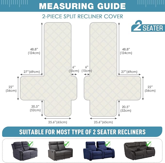TAOCOCO 100% Waterproof Loveseat Recliner Cover, Non Slip Split Recliner Couch - Image 5
