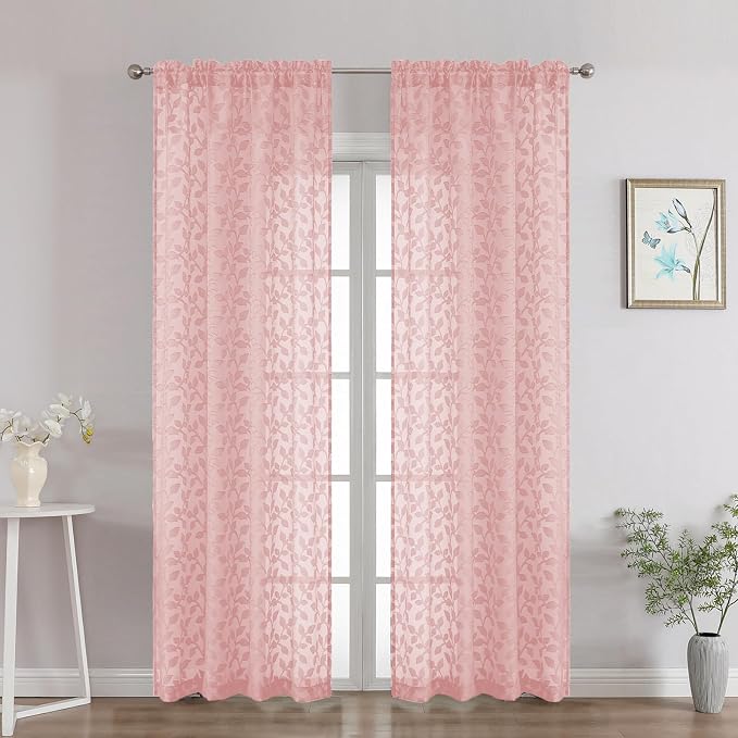 Chyhomenyc Blush Pink Sheer Curtains 84 Inch Length 2 Panels Set, Light by Chyhomenyc