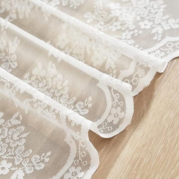 YJ YANJUN Vintage Lace Curtains 24 inch Length 2 Panels Retro Floral Rv Drapes - Image 3