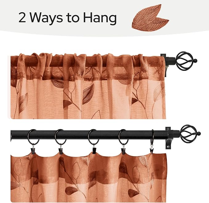 HOMEIDEAS Fall Burnt Orange Sheer Kitchen Curtains 30 X 24 Inch Length 2 Panels - Image 6