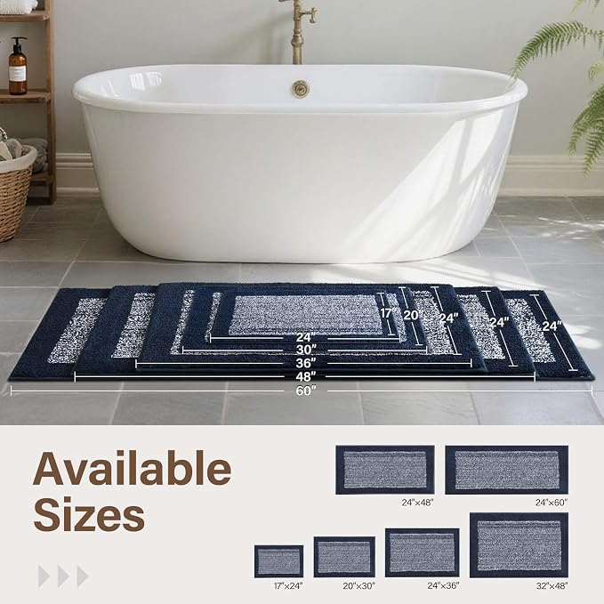 70x24 Long Bathroom Rugs Washable Non Slip, Dark Blue Bath Mat - Image 6