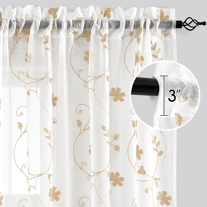 HOMEIDEAS Yellow Sheer Curtains 96 Inches Long 2 Panels Yellow and White - Image 6