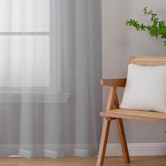 Lecloud Living Room Light Grey Sheer Curtains 72 Inch Long 2 Panels, - Image 5