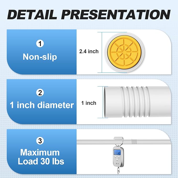 CorkLatta White Shower Curtain Rod 31 to 80 Inch, 1 Inch Diameter Adjustable - Image 3