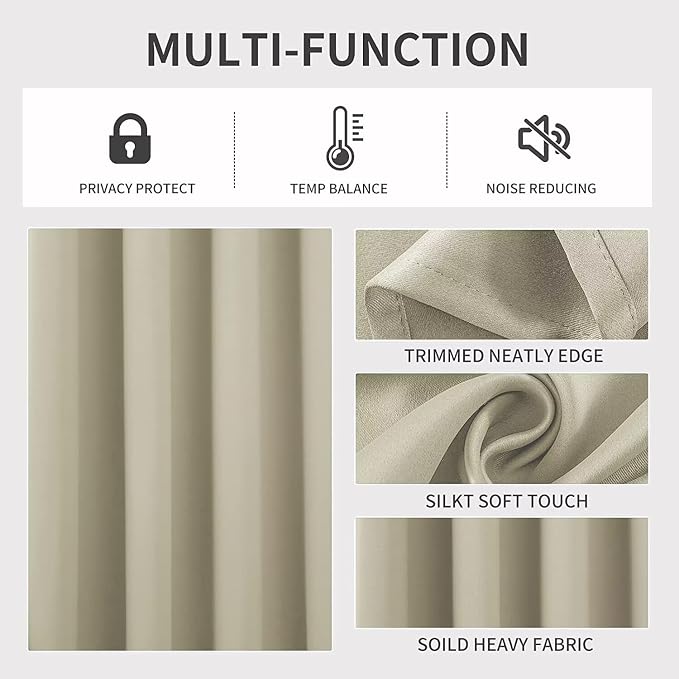 Joydeco Light Beige Custom Solid Single Blackout Curtain - Image 4